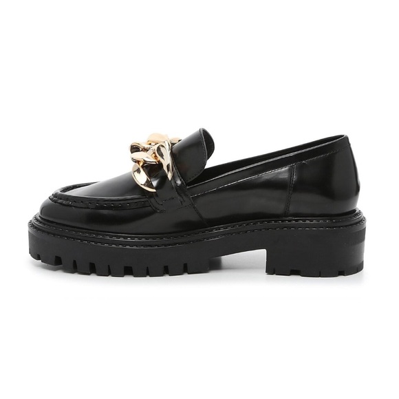 Steve Madden Shoes - Steve Madden Makira Black Chunky Loafers with Gold Chain Size 8.5